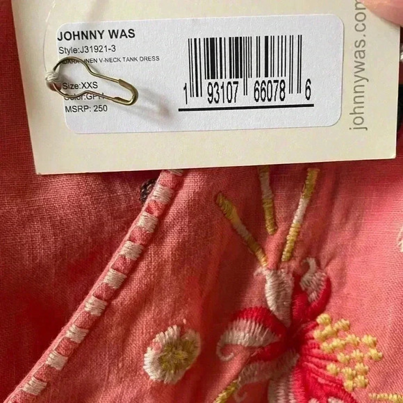 Johnny Was Adara Linen V Neck Coral Embroidered Tank Dress Size XXS/XS - Picture 11 of 16